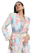 Euphoria Print Embroidered Blazer With Bustier And Sharara With Belt